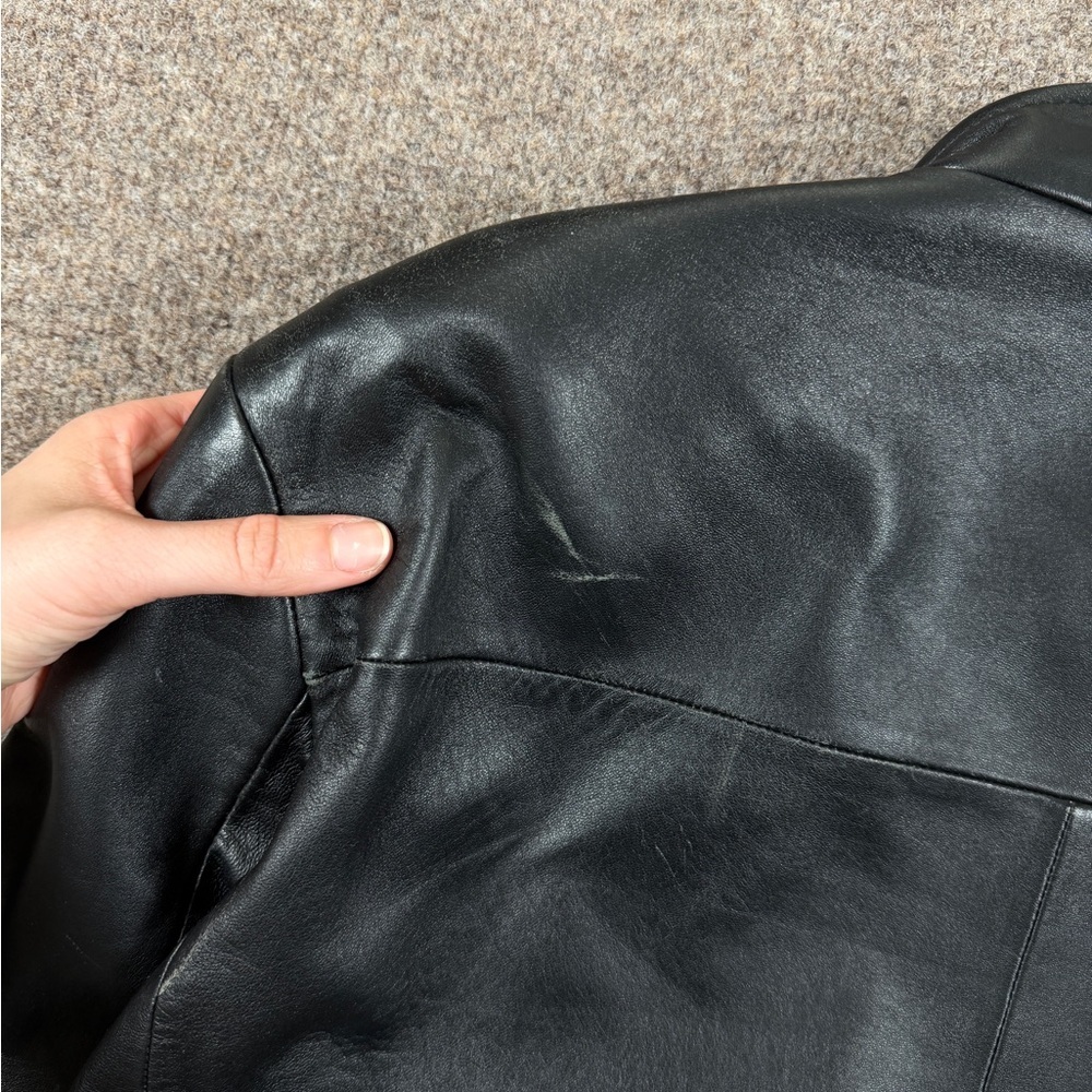 J. Ferrar Black Genuine Leather Full Zip Collared Moto Jacket Men’s M 90s Grunge - Picture 6 of 10